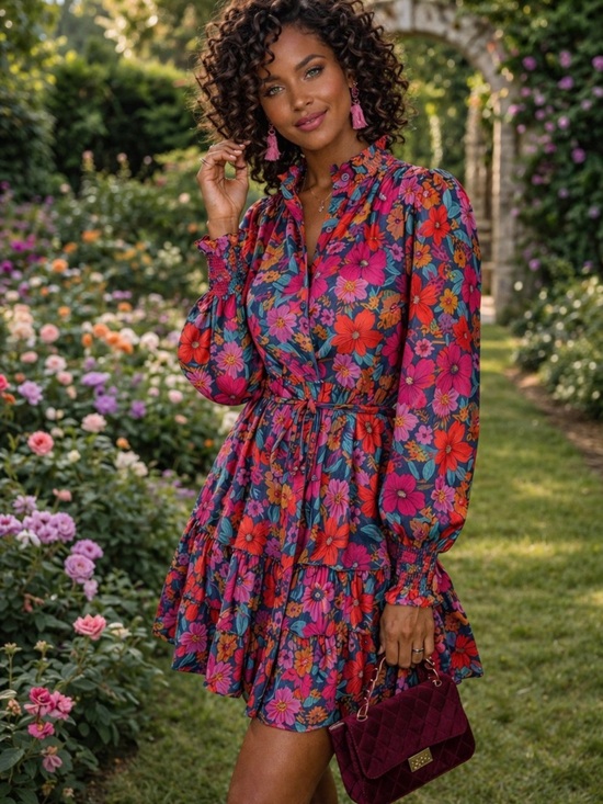 Fate Dresses & Skirts - Fate Full Bloom Floral Print Tie Waist Ruffle Dress Sz S